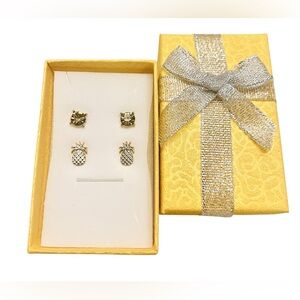 LOFT Gold-Toned Pineapple and Chocolate Rhinestone Post Back Earrings